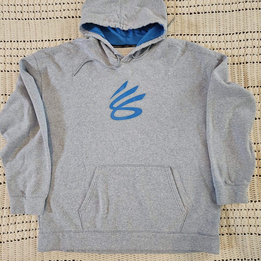 Curry Under Armour Gray Hoodie with Blue Logo